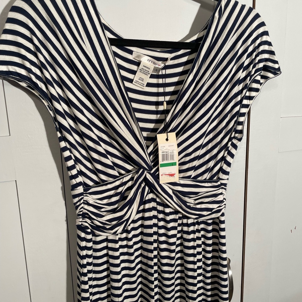 Studio M Navy and White Striped Midi Dress - Picture 5 of 12